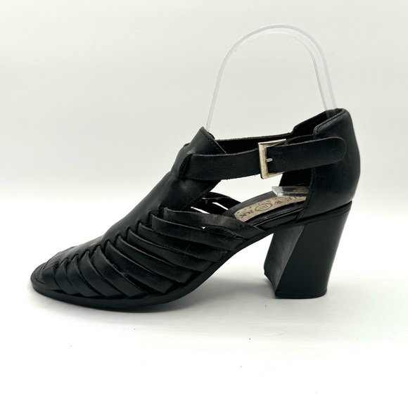 VINTAGE THE WORK COLLECTION HEELS BLACK STRAPPY SANDALS FISHERMAN HEELED SANDALS - Picture 3 of 13